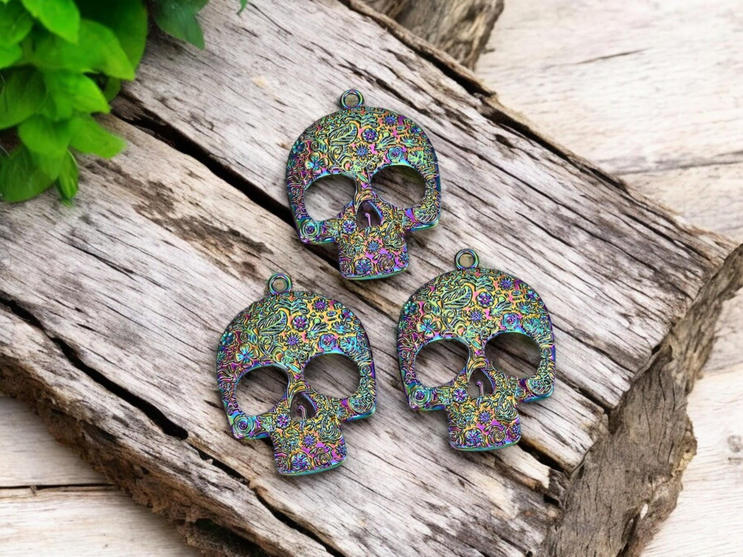 66x48mm Rainbow Affect Sugar Skull Pendant