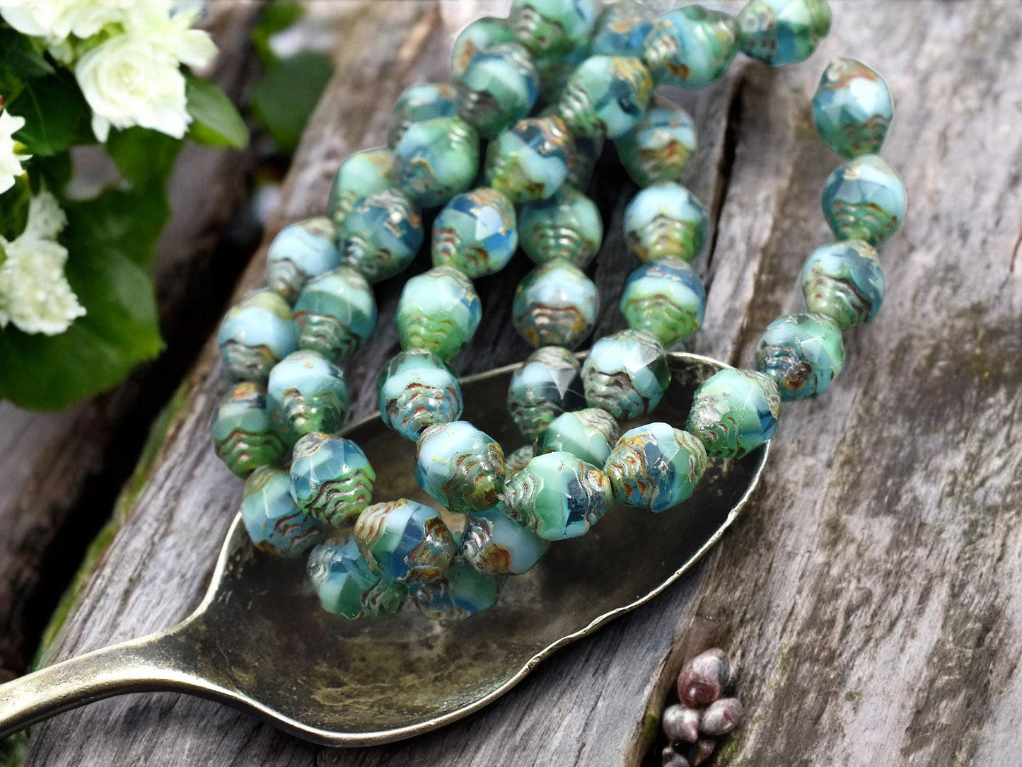 *15* 6x8mm Blended Turquoise Aqua Picasso Oval Cathedral Beads