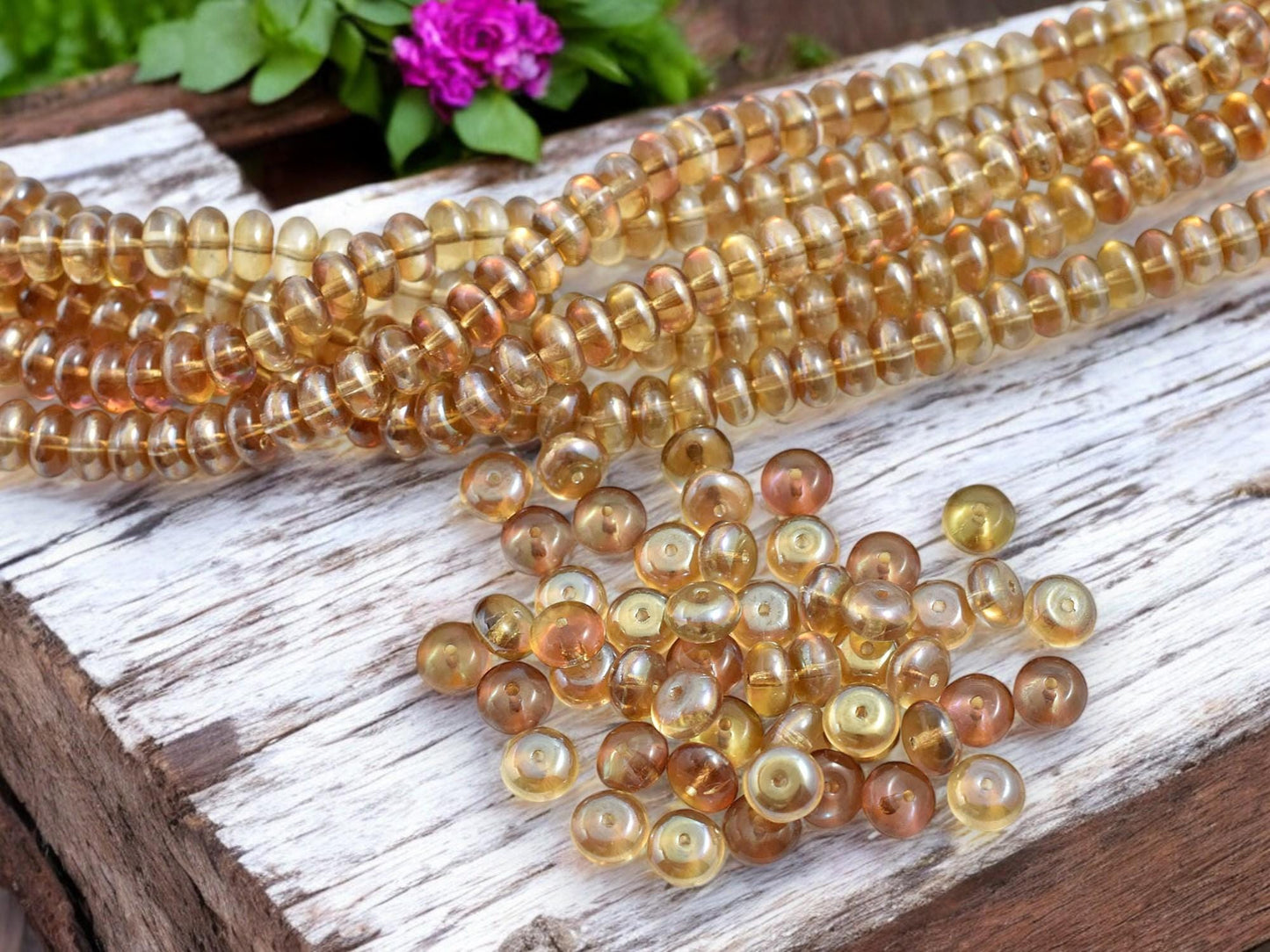 *50* 4x7mm Smokey Topaz Luster Saucer Beads