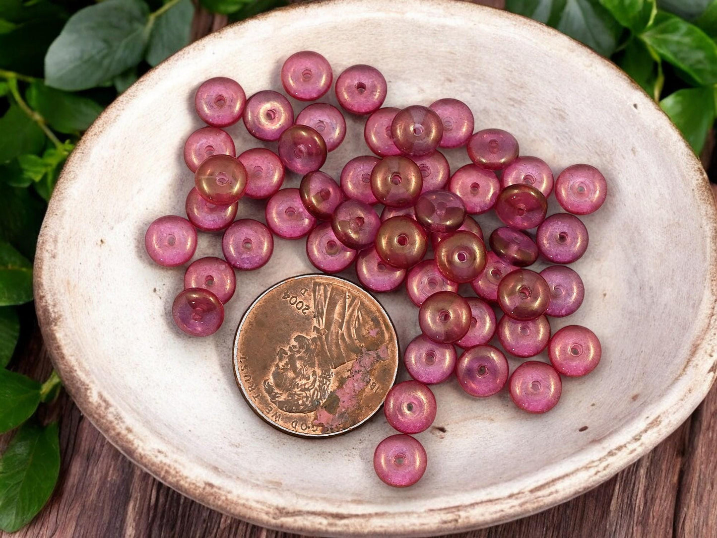 *50* 6x2mm Gold Lustered Pink Amethyst Smooth Beads