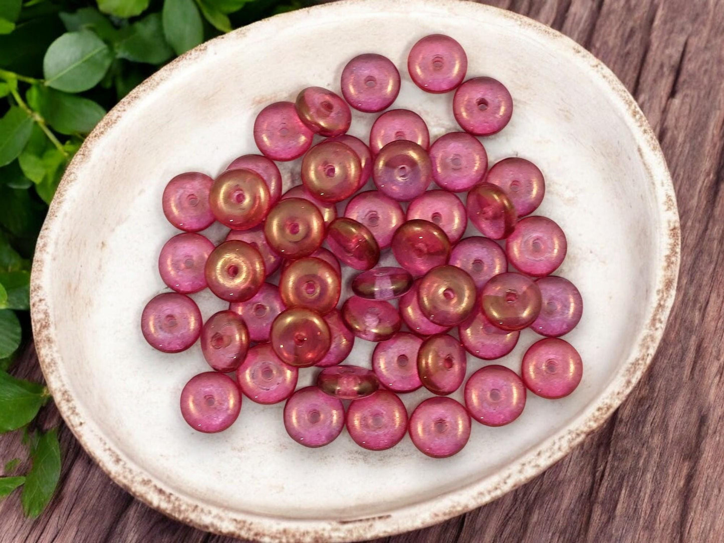 *50* 6x2mm Gold Lustered Pink Amethyst Smooth Beads