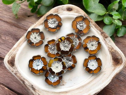 *12* 12mm Antique Silver Washed Topaz AB Table Cut Hawaiian Flower Beads