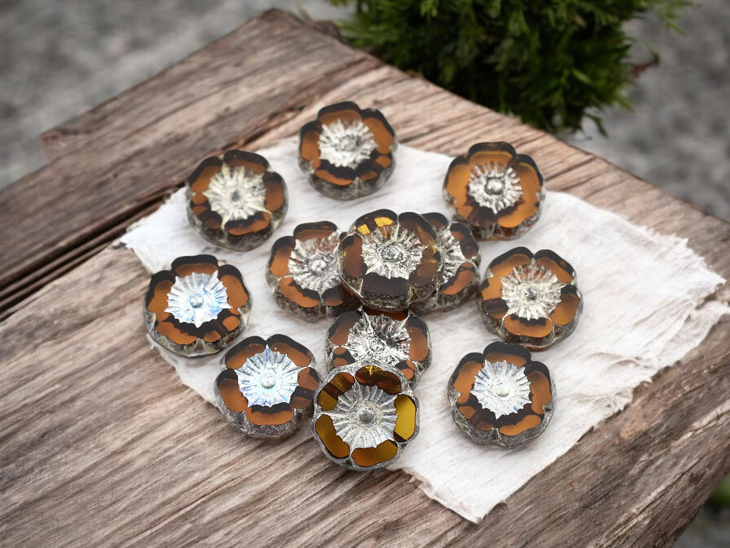 *12* 12mm Antique Silver Washed Topaz AB Table Cut Hawaiian Flower Beads