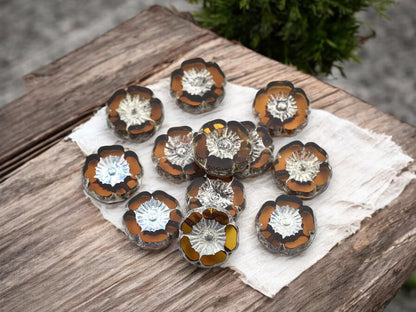 *12* 12mm Antique Silver Washed Topaz AB Table Cut Hawaiian Flower Beads