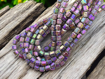 8x7mm Metallic Volcano Electroplated Lava Rock Hexagon Beads (15" Strand)