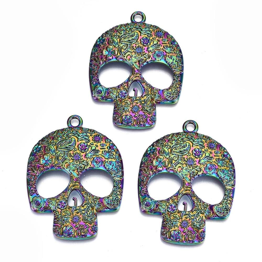66x48mm Rainbow Affect Sugar Skull Pendant