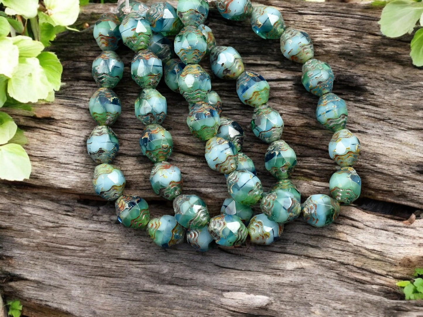 *15* 6x8mm Blended Turquoise Aqua Picasso Oval Cathedral Beads