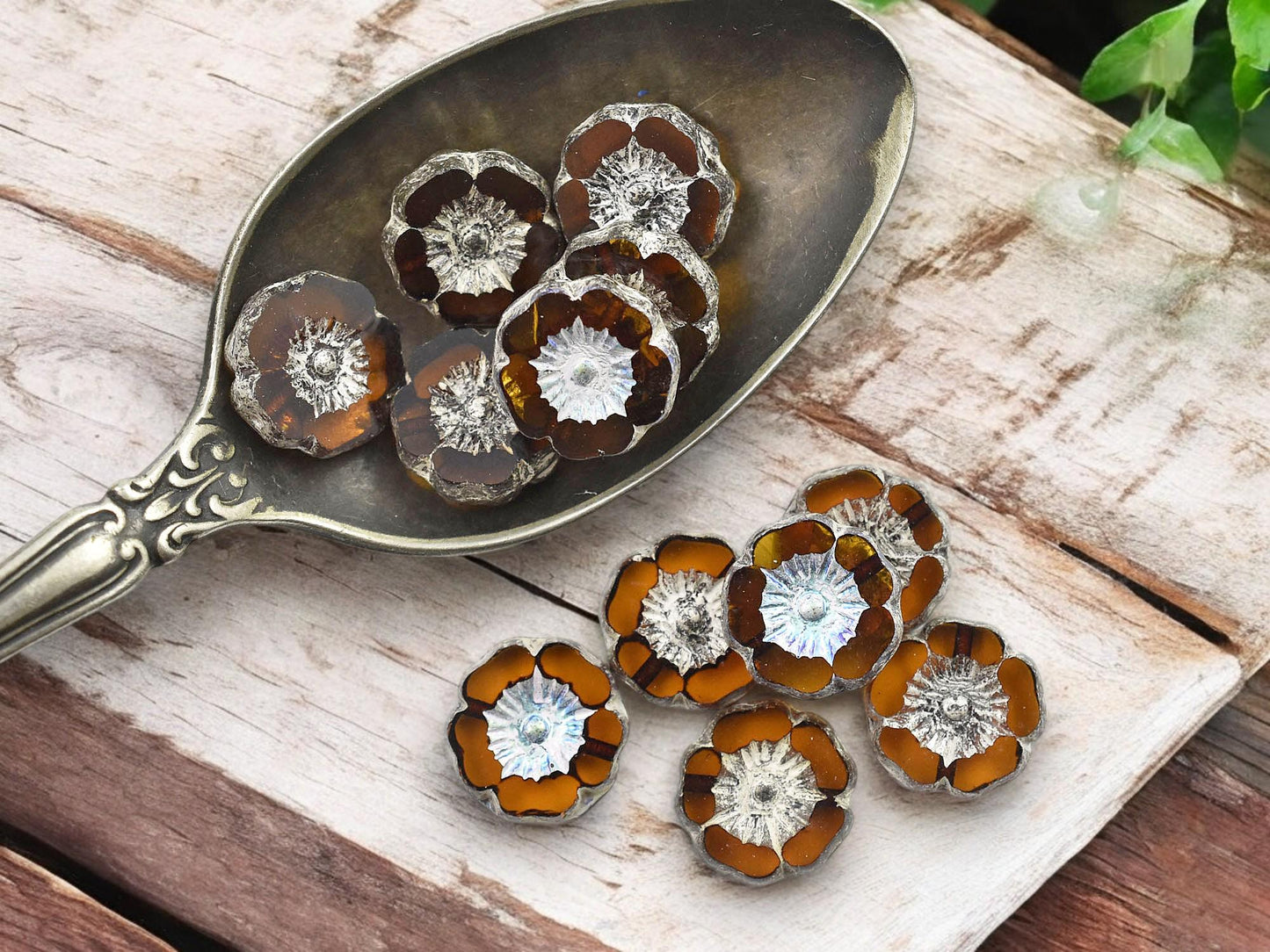 *12* 12mm Antique Silver Washed Topaz AB Table Cut Hawaiian Flower Beads