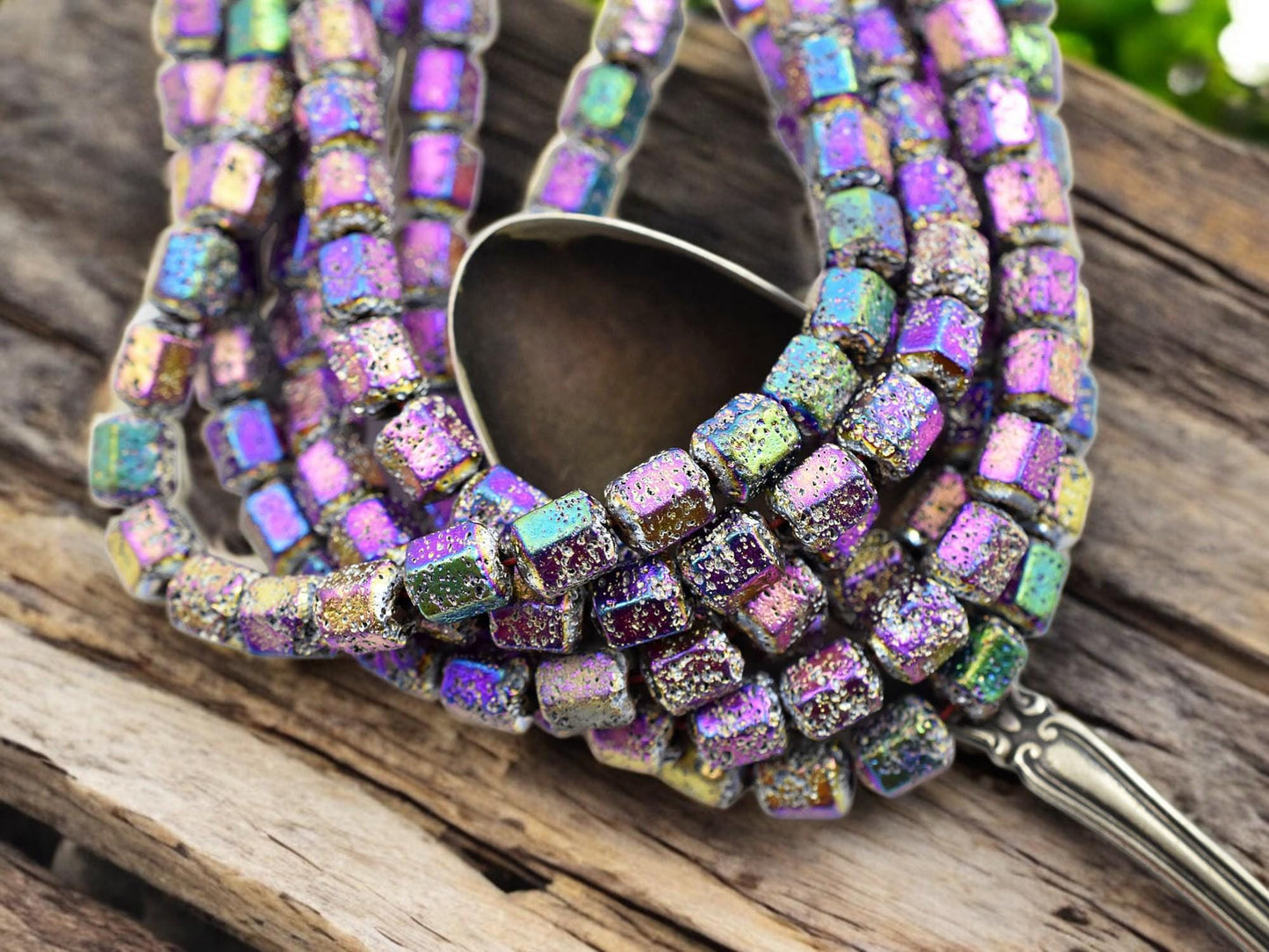 8x7mm Metallic Volcano Electroplated Lava Rock Hexagon Beads (15" Strand)