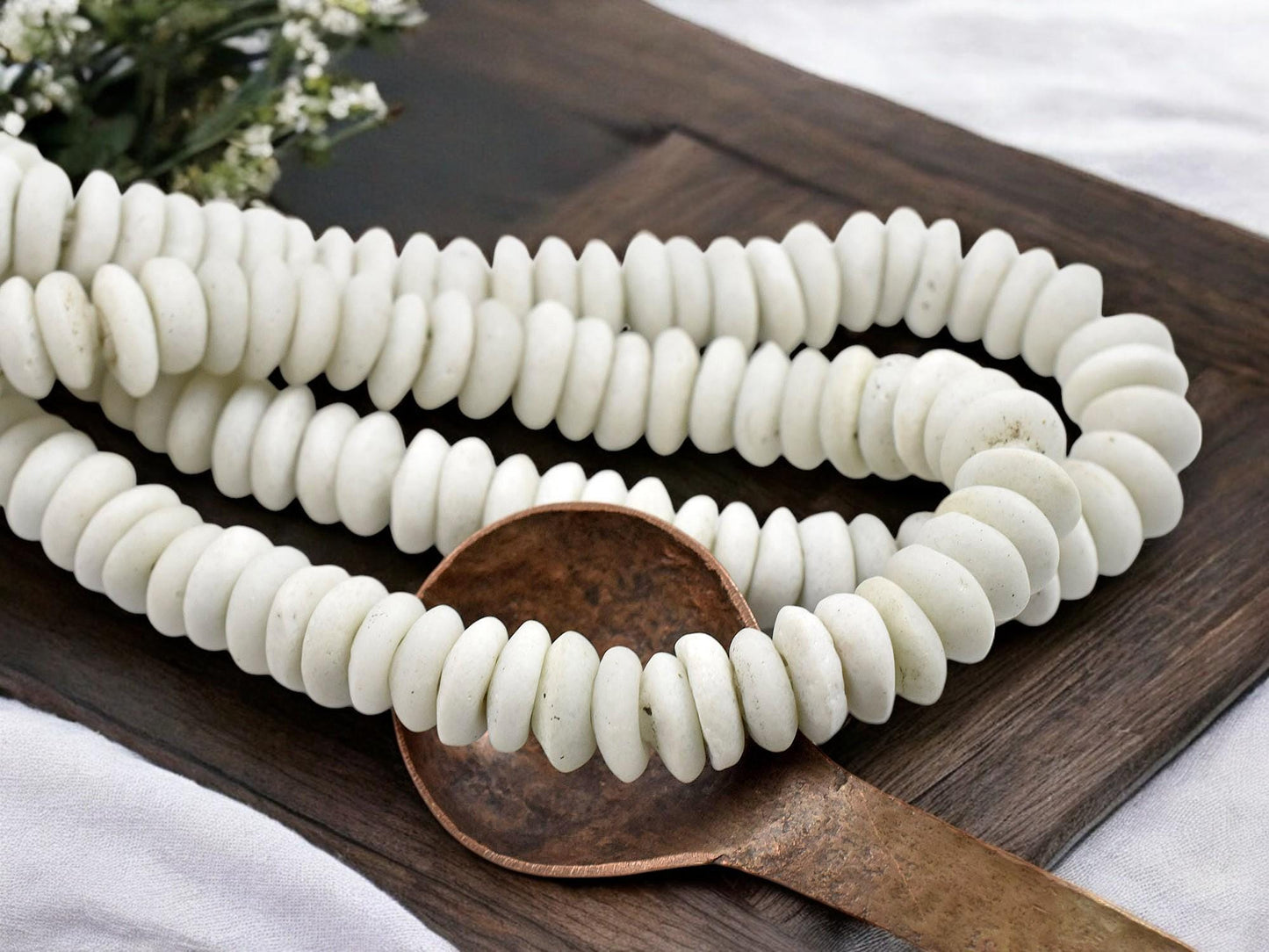 13~15mm Alabaster White Recycled African Glass Heishi Beads