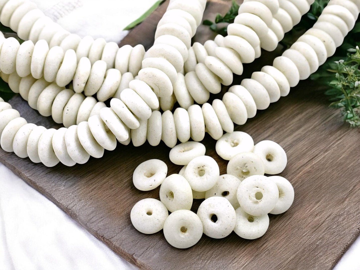 13~15mm Alabaster White Recycled African Glass Heishi Beads