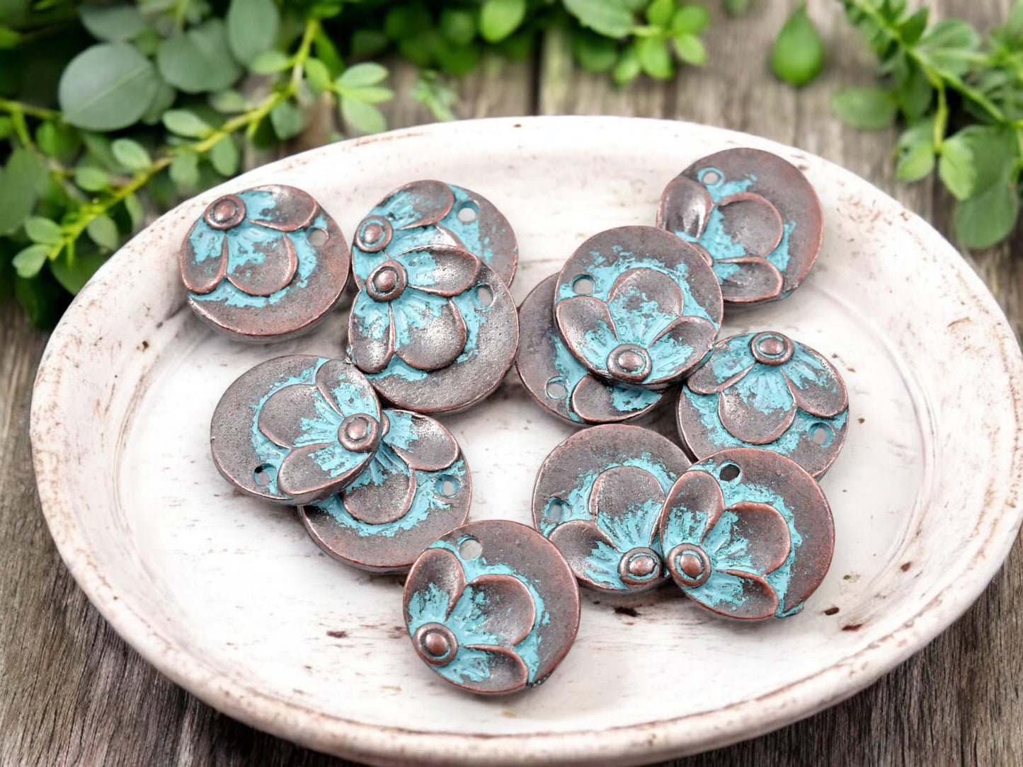 *20* 15mm Copper Patina Flower Charms