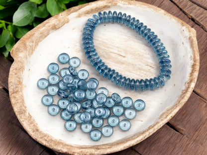 *50* 6x2mm Transparent Slate Blue Picasso Smooth Beads