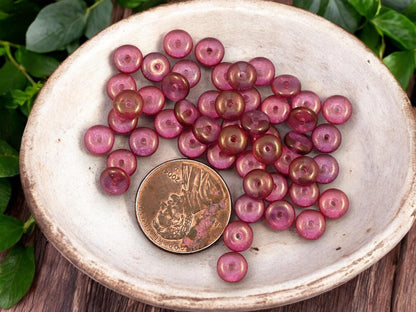 *50* 6x2mm Gold Lustered Pink Amethyst Smooth Beads