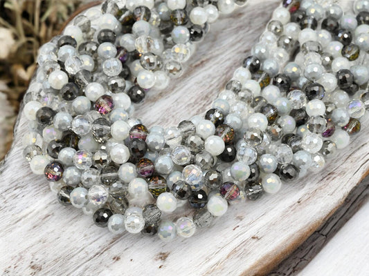 8mm Grey Mix Electroplated Faceted Round Beads