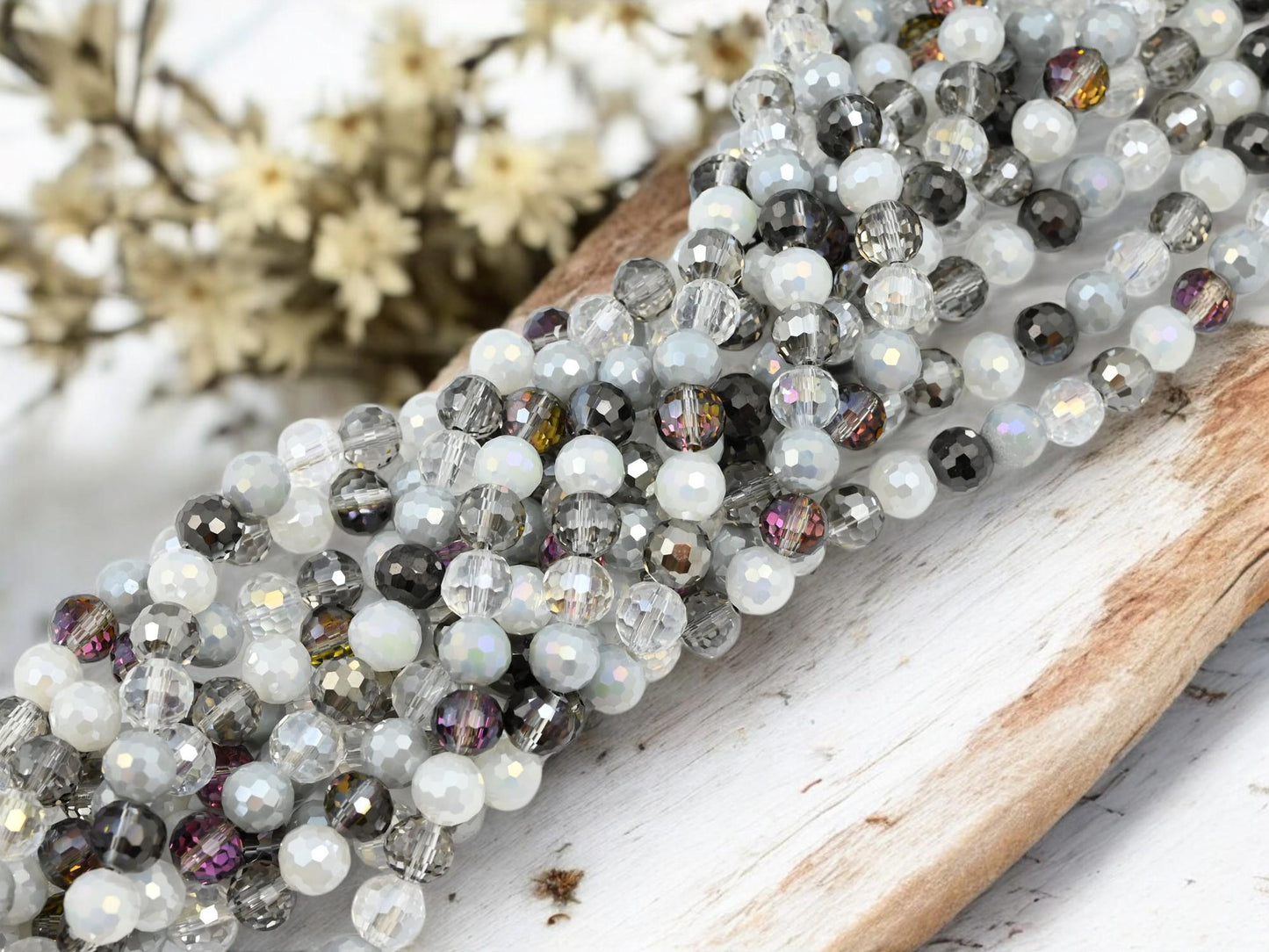 8mm Grey Mix Electroplated Faceted Round Beads