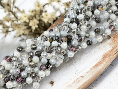 8mm Grey Mix Electroplated Faceted Round Beads