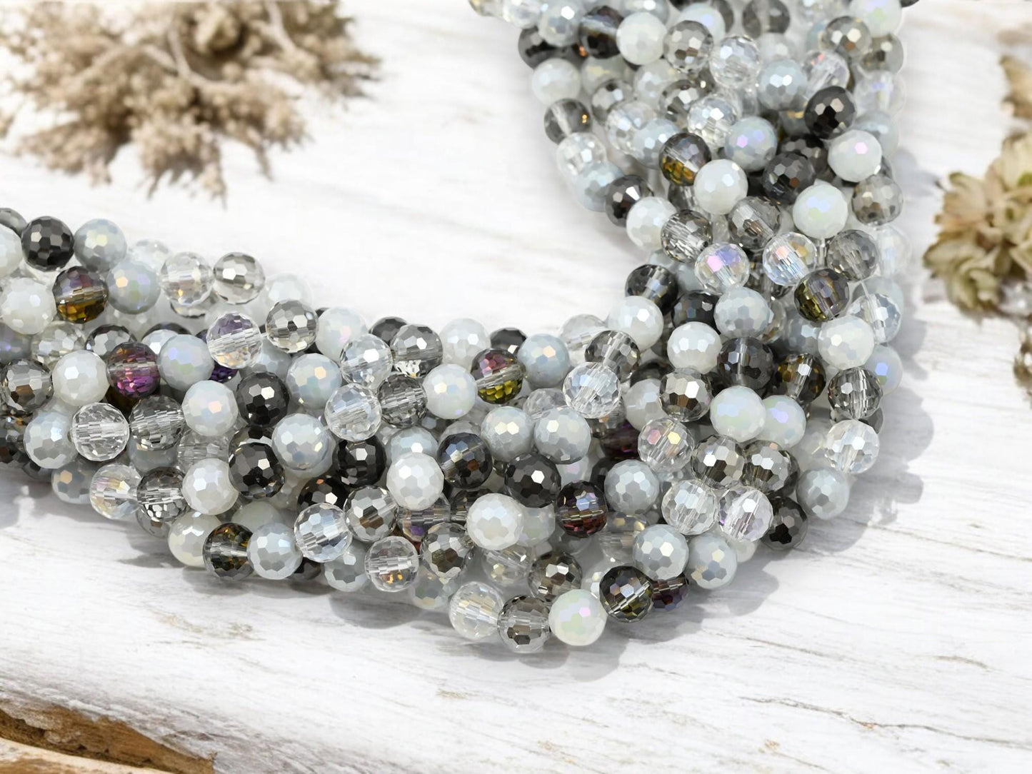 8mm Grey Mix Electroplated Faceted Round Beads