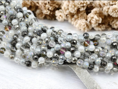 8mm Grey Mix Electroplated Faceted Round Beads