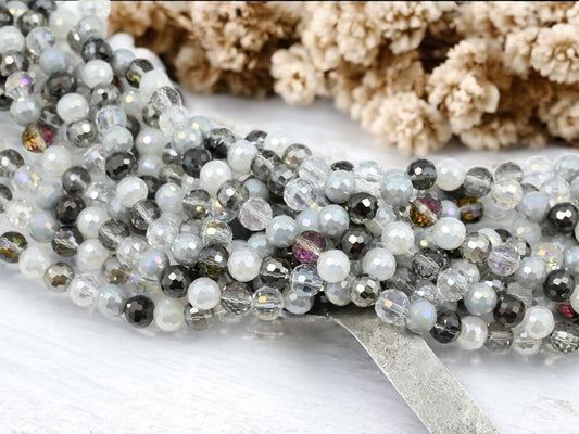 8mm Grey Mix Electroplated Faceted Round Beads