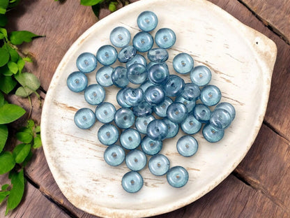 *50* 6x2mm Transparent Slate Blue Picasso Smooth Beads