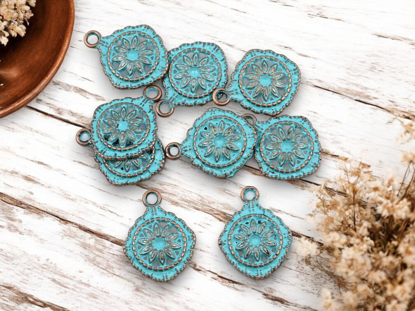 *100* 18x14mm Copper Patina Filigree Charms