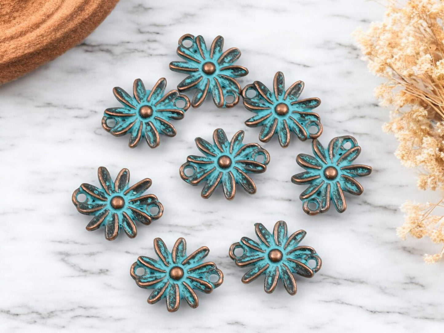 *100* 16x13mm Copper Patina Flower Connector Charms