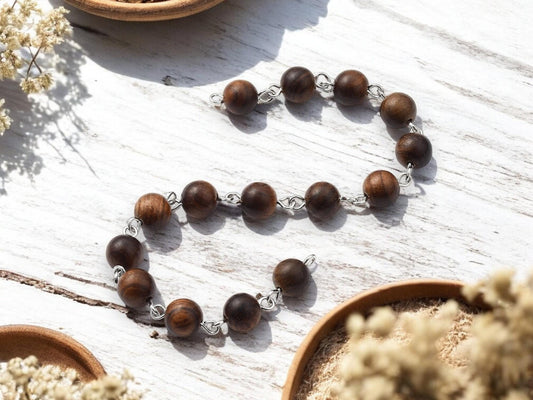 Beaded Chain - 8mm Coffee Brown Round Bead w/ Silver Links (3.25 ft)