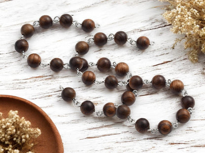 Beaded Chain - 8mm Coffee Brown Round Bead w/ Silver Links (3.25 ft)