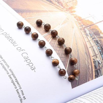 Beaded Chain - 8mm Coffee Brown Round Bead w/ Silver Links (3.25 ft)