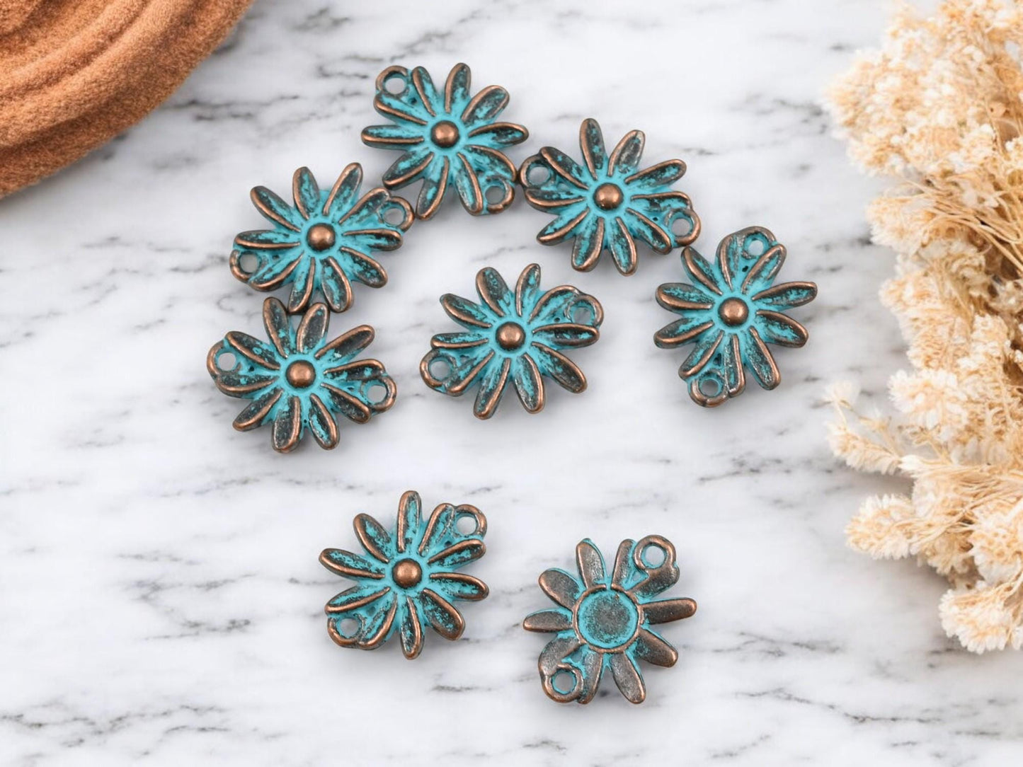 *100* 16x13mm Copper Patina Flower Connector Charms