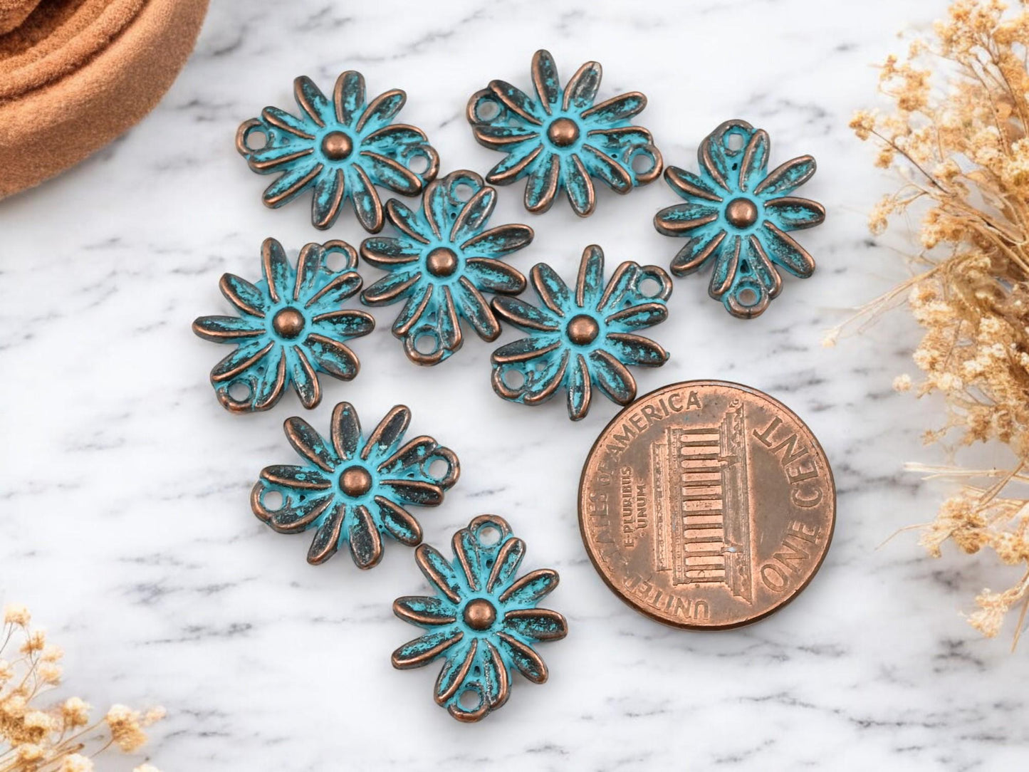 *100* 16x13mm Copper Patina Flower Connector Charms
