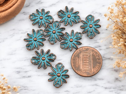 *100* 16x13mm Copper Patina Flower Connector Charms