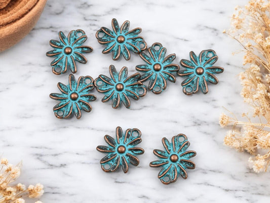 *100* 16x13mm Copper Patina Flower Connector Charms