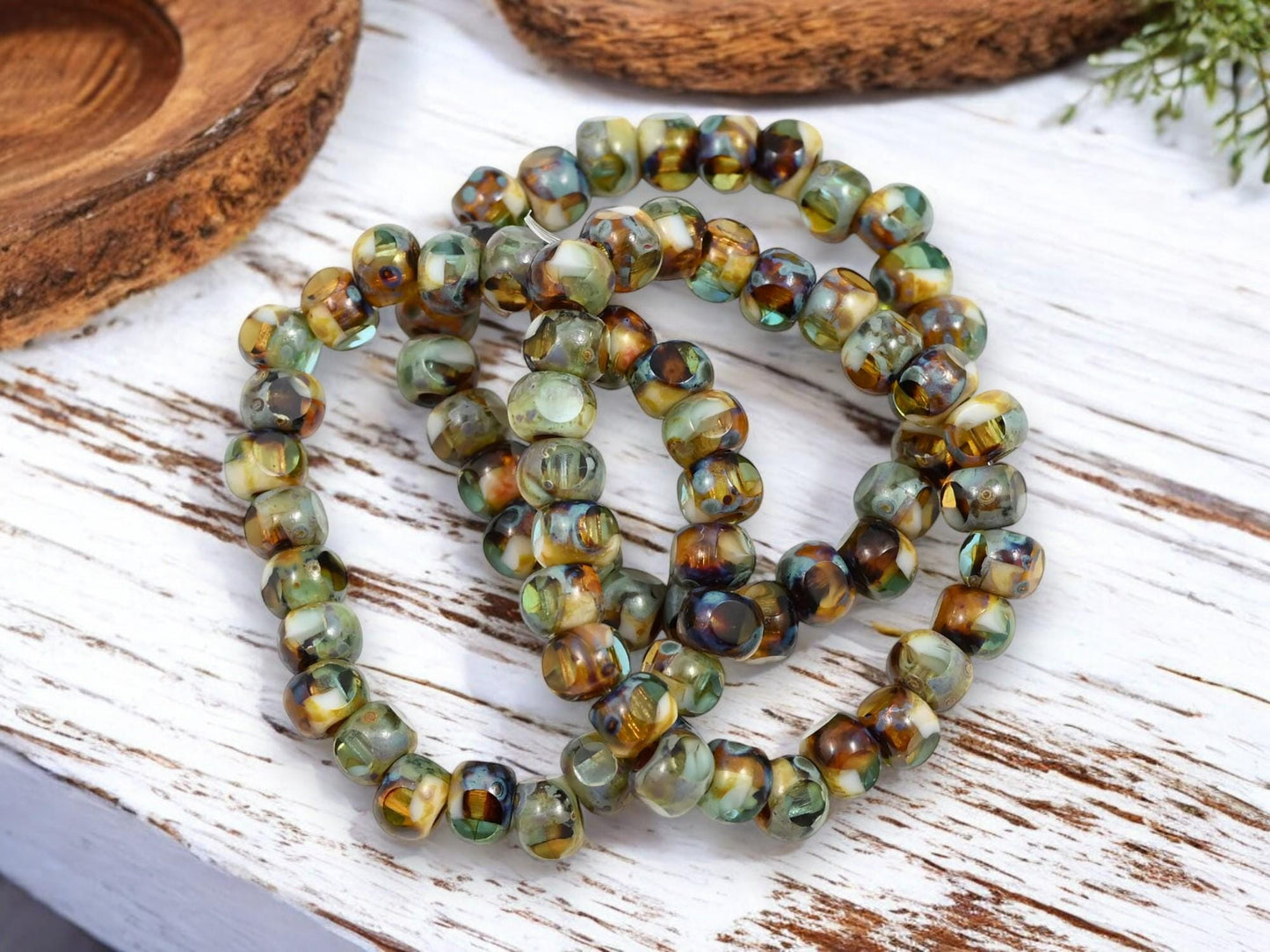 *25* 5mm Blended Topaz Aqua White Picasso Trica Beads