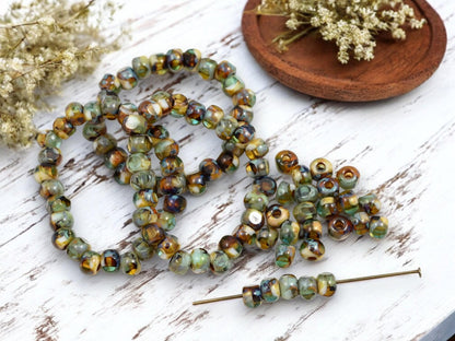 *25* 5mm Blended Topaz Aqua White Picasso Trica Beads