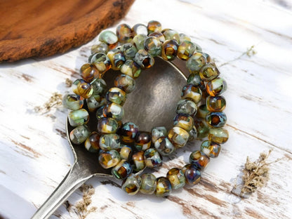*25* 5mm Blended Topaz Aqua White Picasso Trica Beads