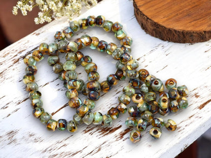 *25* 5mm Blended Topaz Aqua White Picasso Trica Beads