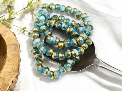 *25* 5mm Gold Washed Blended Sky Blue Trica Beads