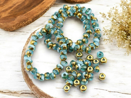 *25* 5mm Gold Washed Blended Sky Blue Trica Beads