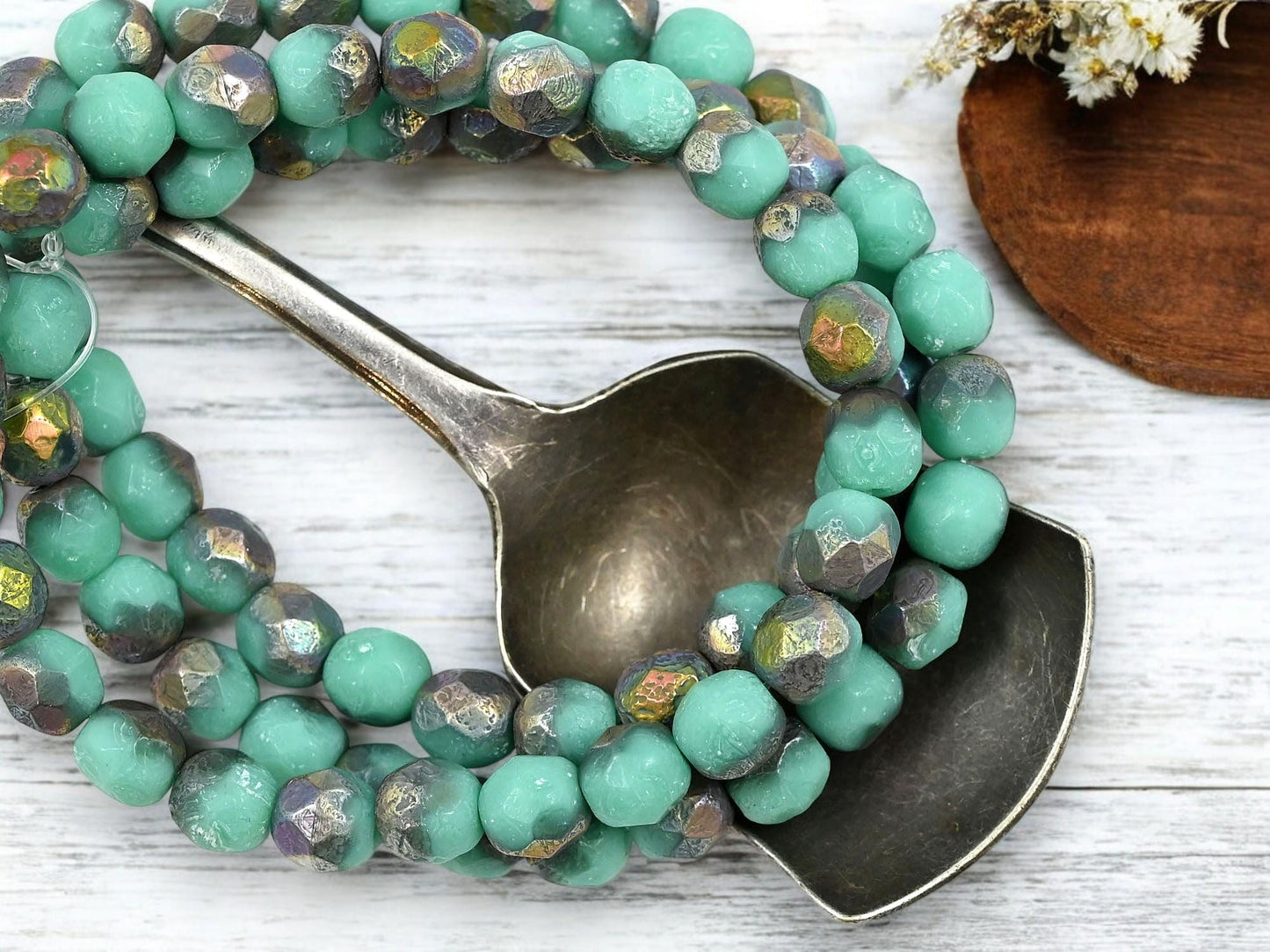 *25* 6mm Metallic Rainbow Etched Opaque Turquoise Fire Polished Round Beads