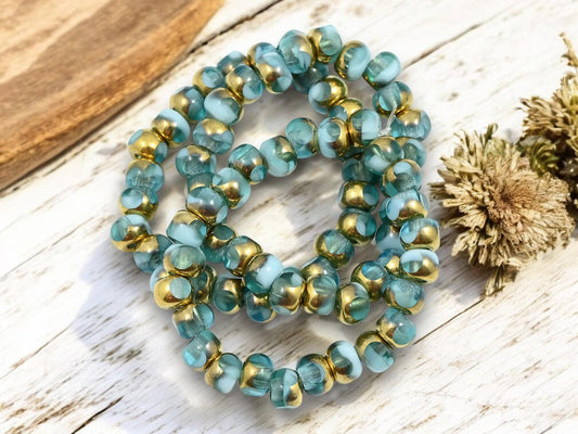 *25* 5mm Gold Washed Blended Sky Blue Trica Beads