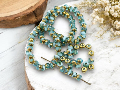 *25* 5mm Gold Washed Blended Sky Blue Trica Beads