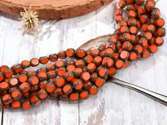 *25* 8mm Opaque Orange Picasso 3 Cut Round Beads